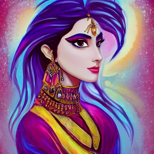Image similar to side_profile_centered_painted_portrait_Maya_Ali_as_a_storm_sorcerer_colourful_pretty_face_intricate_eyes_beautiful_elegant_Animeby - H704 - C14.0