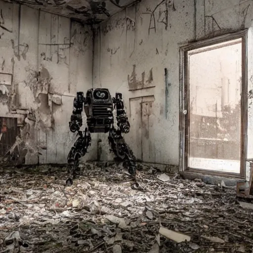 Image similar to a vintage abandoned filmset investigated by curious robobots