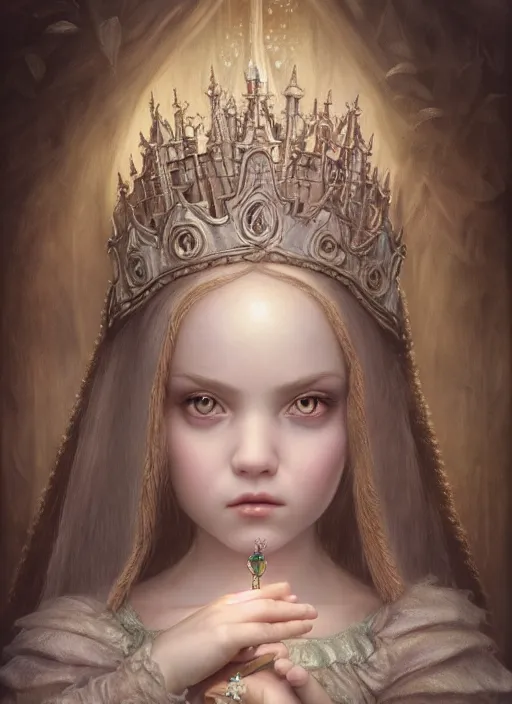 Prompt: highly detailed closeup portrait of a fairytale medieval princess, unreal engine, nicoletta ceccoli, mark ryden, lostfish, earl norem, global illumination, god rays, detailed and intricate environment