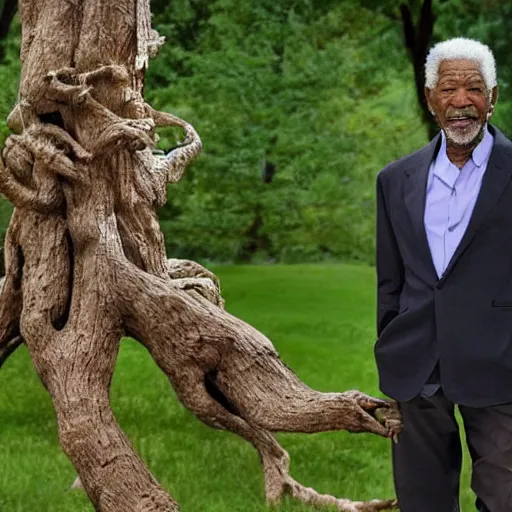 Prompt: morgan freeman turns into a tree