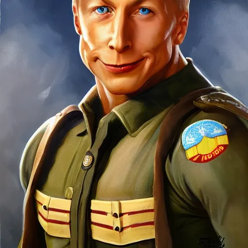 Prompt: ultra realistic jack mcbrayer as guile from street fighter, painting by frank frazetta, highly detailed, high quality, 8 k, realistic face, path traced