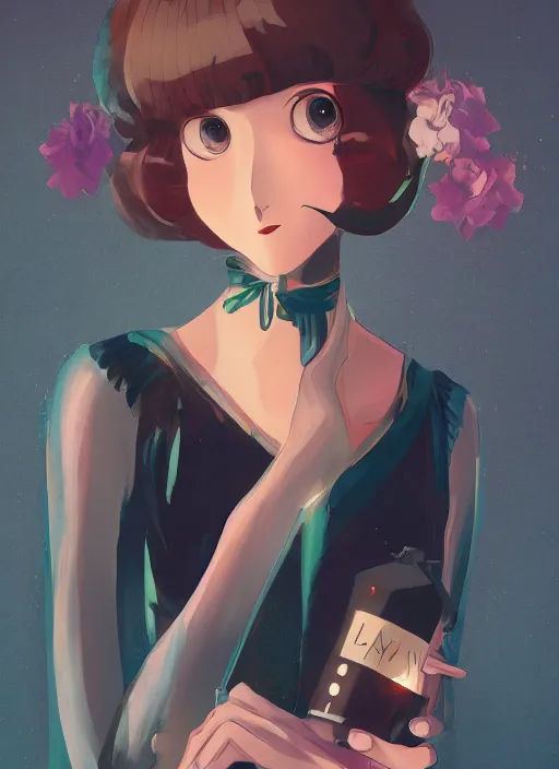 Image similar to a beautiful woman in 1920\'s flapper style fashion, speakeasy bar background, 4k, anime key visual, lois van baarle, ilya kuvshinov, rossdraws, artstation