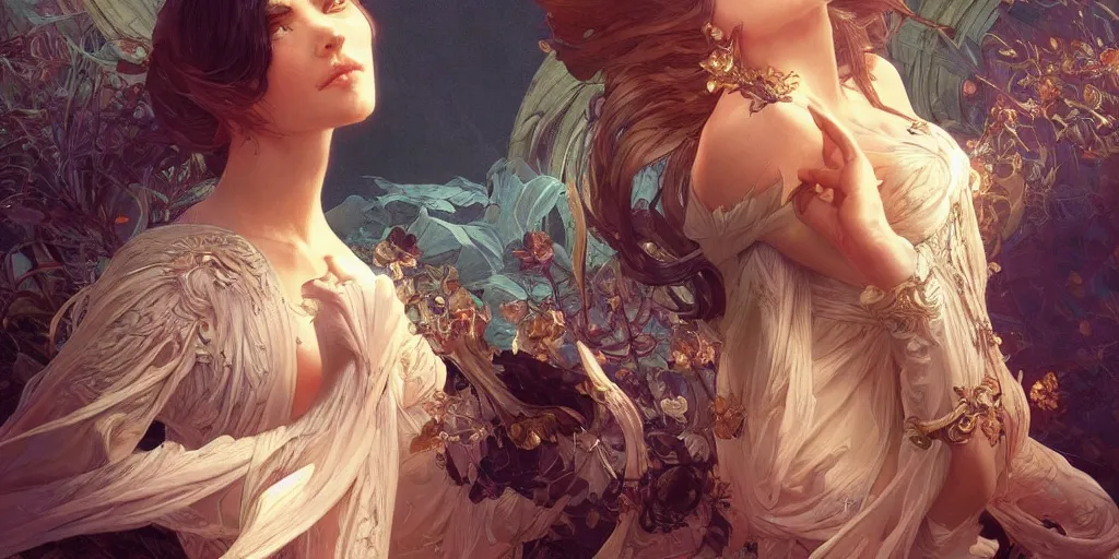 Image similar to most beautiful women on earth, tall, intricate, highly detailed, digital painting, artstation, concept art, smooth, sharp focus, illustration, Unreal Engine 5, 8K, art by artgerm and greg rutkowski and alphonse mucha