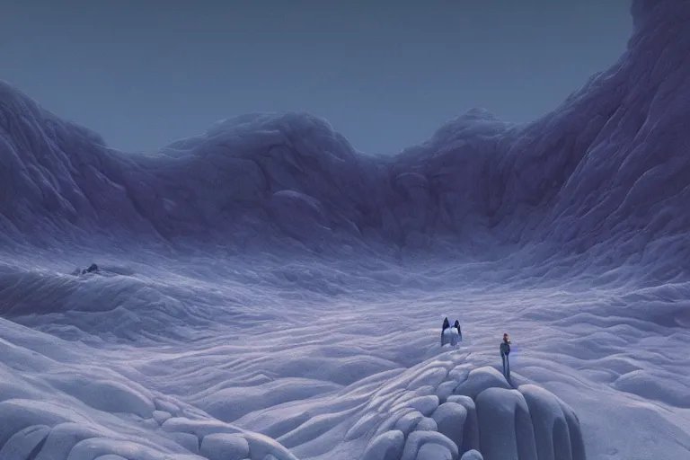 Image similar to a hd render of a surreal frozen landscape, by beeple and zdzisław beksinski, blue color scheme