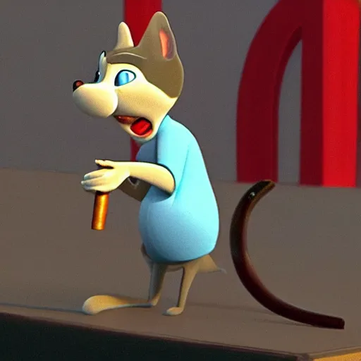 Image similar to a 3 d model of tom from tom & jerry looking depressed and smoking a cigarette