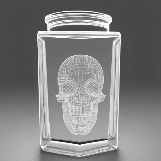 Prompt: transparent ancient winged skull flask, raytracing, 3d rendering, octane render