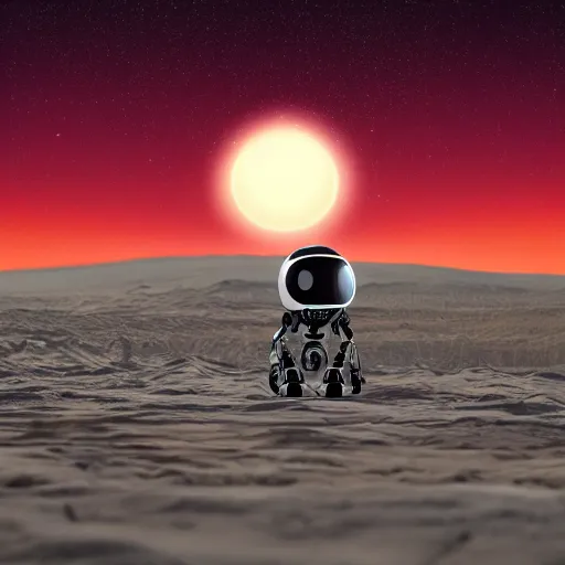 Prompt: Robot on martian landscape with earth in the sky