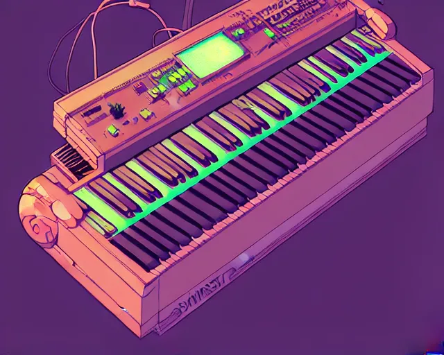 Prompt: a study of cell shaded cartoon of a microKorg synthesizer, subtle colors, post grunge, concept art by josan gonzales and wlop, by james jean, Victo ngai, David Rubín, Mike Mignola, Laurie Greasley, highly detailed, sharp focus, Trending on Artstation, HQ, deviantart, art by artgem