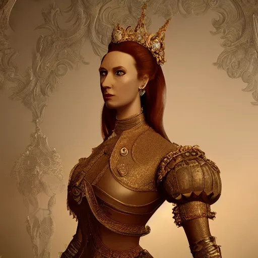 Prompt: royal female full body portrait, high detail, 4k, octane render, aggressive rococo