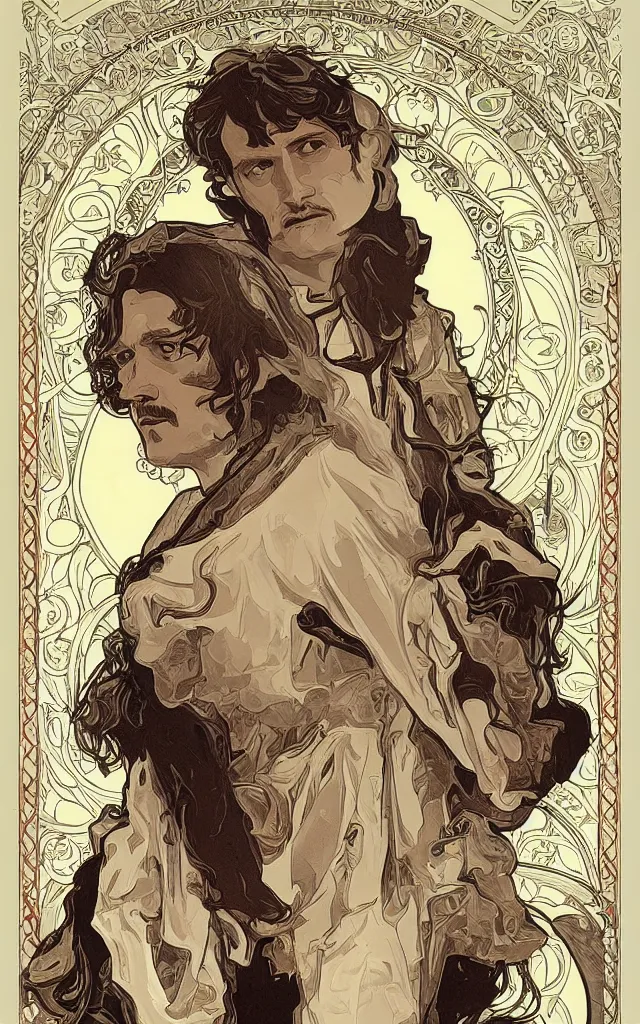 Prompt: Will Graham from NBCs Hannibal in portrait Alphonse Mucha art nouveau style, detailed high definition poster, photorealistic brutal artwork, featured on artstation, powerful, high definition, large file size, advertisement