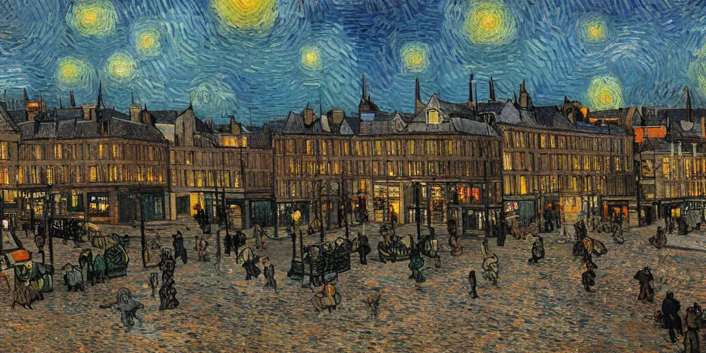 Image similar to highly detailed painting of whitechapel 1888 by van gogh, trending on artstation, 8K, ultra wide angle, pincushion lens effect