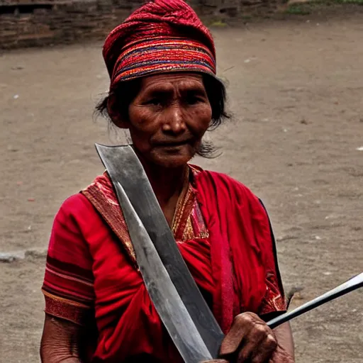 Image similar to a nepali woman carrying a sword, art