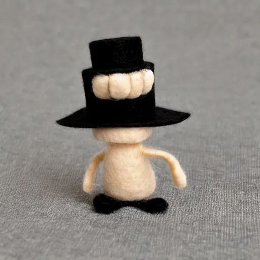 Prompt: a tiny felt monkey doll wearing a top hat