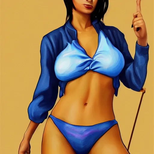 Image similar to wimp lo from kung pow in bikini, realism, digital painting, ultra detailed, artstation