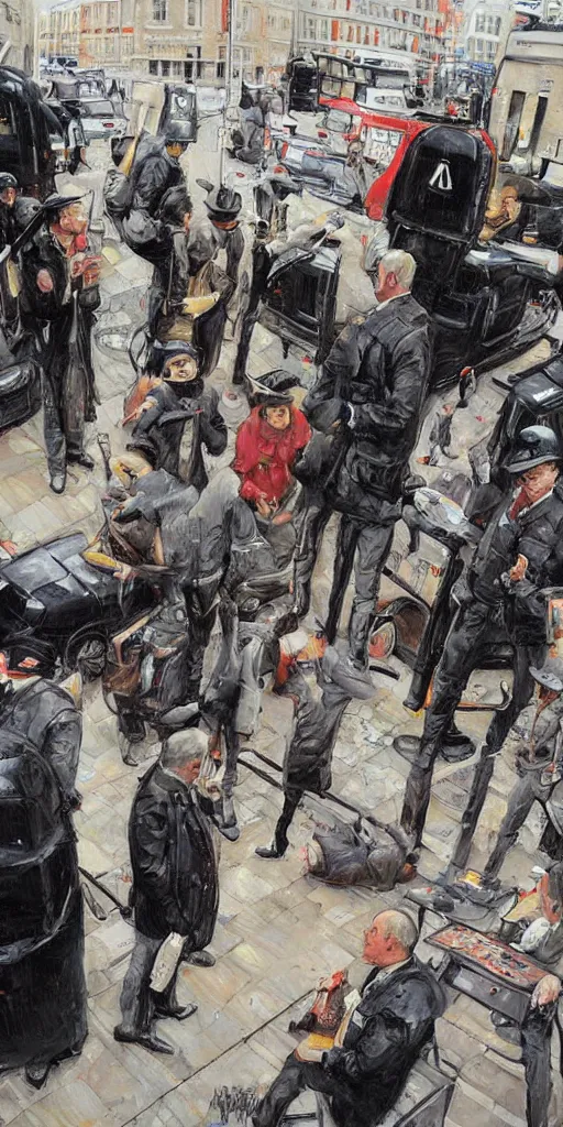 Image similar to oil painting scene from london police office by kim jung gi