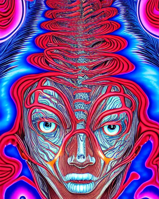 Image similar to human body breaking away, conjuring psychedelic background, part by shintaro kago, part by alex gray, ultra realistic, highly detailed, 8 k, trending on artstation, fractalism, symmetry