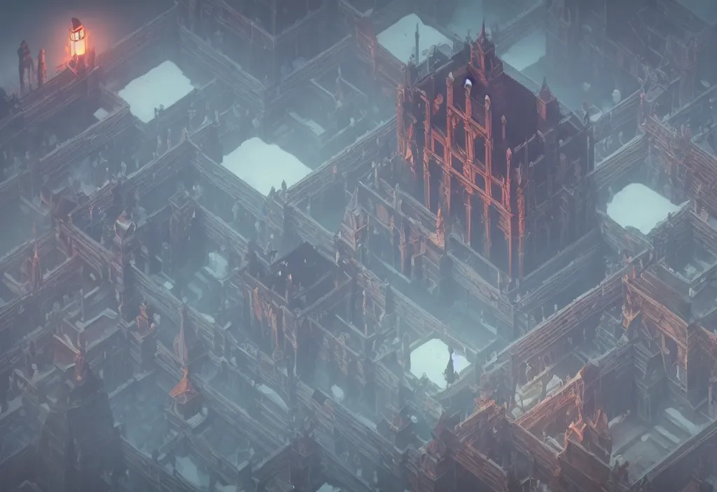 Image similar to isometric magicavoxel Bloodborne ghibli cinematic lighting, 4k