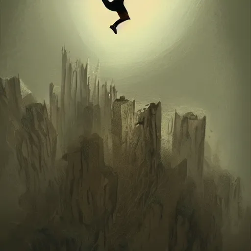 Prompt: a dream about falling, scary, fear, heights, imagination, concept art, fear of falling