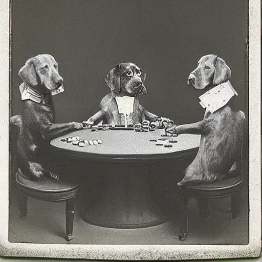 Image similar to “dogs playing poker and smoking, 1900’s photo”