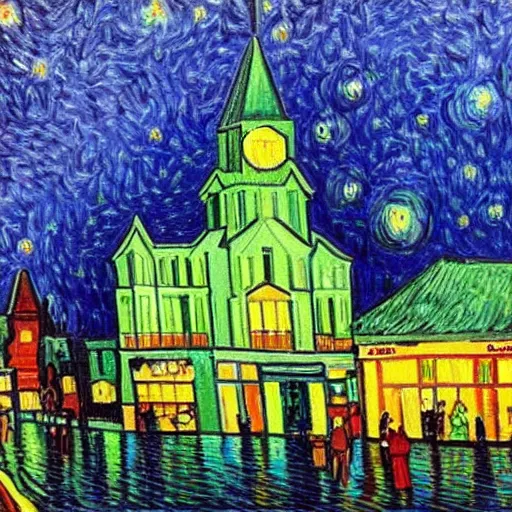 Prompt: a painting of moncton, new brunswick, in the style of van gogh