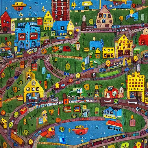 Image similar to Busytown, by Michael Kidron, intricate, detailed