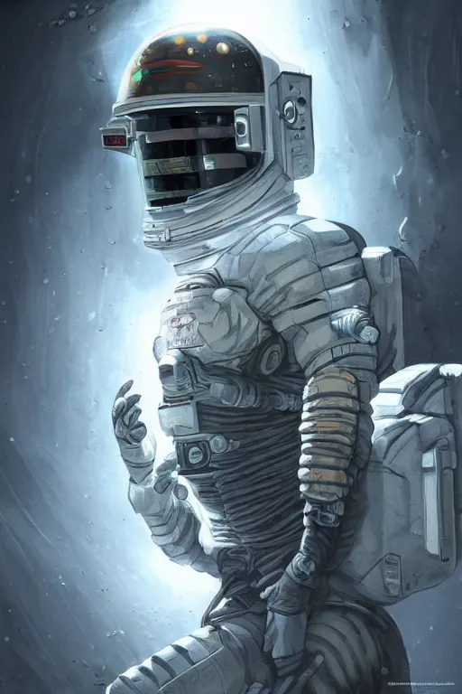 Image similar to Dead Space themed Astronaut stepping out of an airlock, Industrial Scifi, detailed illustration, concept art, by Martin Grip