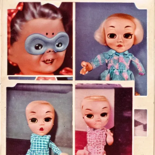 Image similar to 1 9 5 0 s, evil children toys, coming to life, doll phobia, horror, jump scare, polaroid,