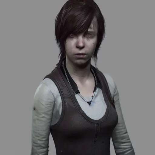 Image similar to character design of a female protagonist of a horror game, unreal engine, cgsociety, detailed, cinematic, hyperrealistic, blender