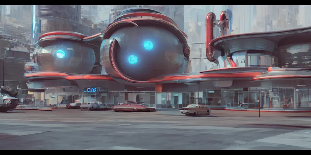 Image similar to still image from a retro futurism themed film about man who sells tupperware called tupperworld, cinematic, widescreen, imax, retro futurism fashion and architecture. movement, hd, unreal engine 5