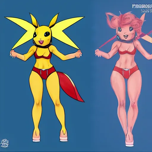 Prompt: jennifer lopez - pikachu hybrid, concept character art