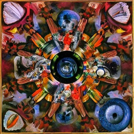 Image similar to an oil painting by arcimboldo, by georgia o keeffe, by botticelli, by giger, by frank frazetta seen through a kaleidoscope, kaleidoscope, broken, nerve system, medical