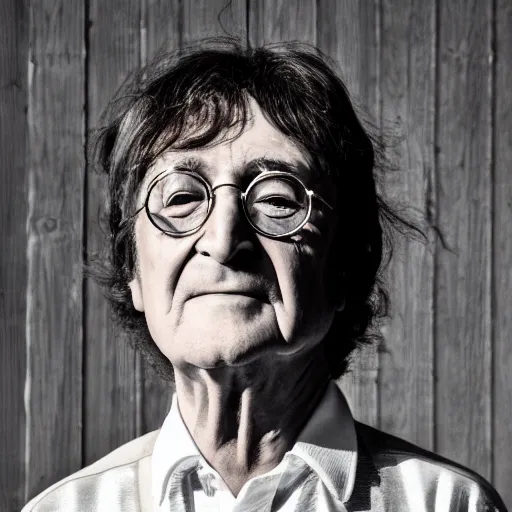 Image similar to old john lennon singer at age 9 0 years old, color ( sony a 7 r iv, symmetric balance, polarizing filter, photolab, lightroom, 4 k, dolby vision, photography award ), vogue, perfect face