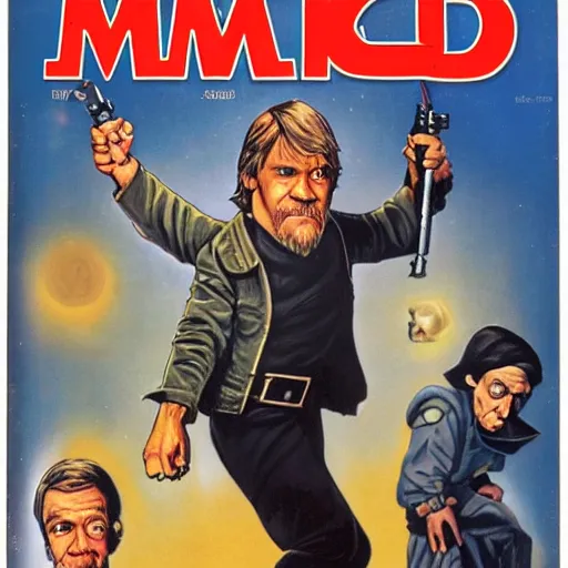 Prompt: mad magazine cover photo portrait caricature luke skywalker