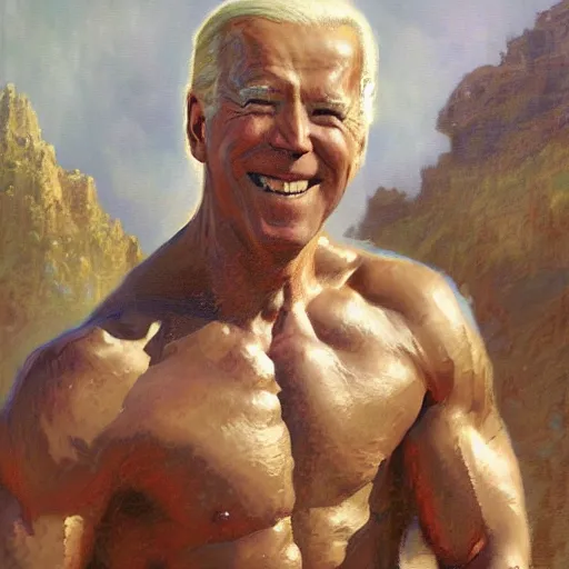 Image similar to Muscular Joe Biden, painting by Gaston Bussiere, Craig Mullins