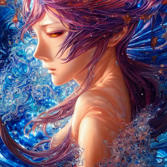 Prompt: ultra detailed illustration of a anime girl covered in liquid chrome, lost in a dreamy fairy multiverse, by Karol Bak, Johfra Bosschart, Andrew Thomas Huang, dan mumford, Druillet colorful, front view, vivid colors, 8k, coherent, artgerm, anime vibes, octane render, uplifting, magical composition, artstation