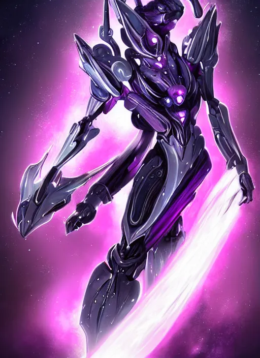 Image similar to cinematic bust shot, cosmic beautiful stunning giant robot mecha hot female dragon goddess, sharp spines, sharp metal ears, smooth purple eyes, smooth fuschia skin, elegant smooth silver armor, nebula size, epic proportions, epic scale, macro giantess, furry art, dragon art, goddess art, giantess art, warframe, warframe fanart, furaffinity, octane