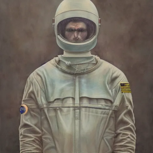 Image similar to man in spacesuit, dark, moody, foggy, made by Sean Yoro and Chie Yoshii, washed colors, high details, realistic
