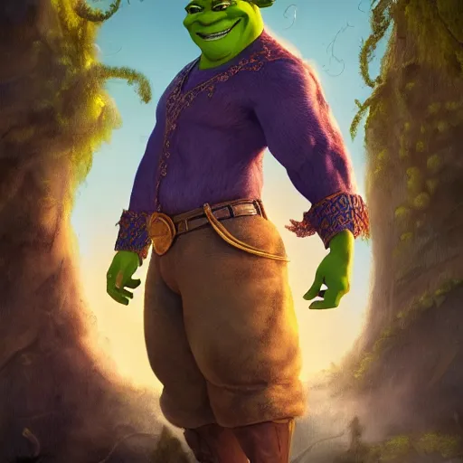 Prompt: handsome shrek on a romance novel cover, cowboy, dreamy, fantasy, bodice ripper, western, detailed, artstation, annie leibovitz, greg rutkowski