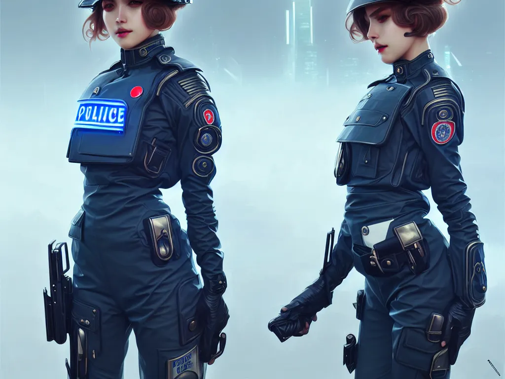 Image similar to portrait futuristic swiss police uniform female, at future neon light rooftop, ssci - fi and fantasy, intricate and very very beautiful and elegant, highly detailed, digital painting, artstation, concept art, smooth and sharp focus, illustration, art by tan zi and ayanamikodon and alphonse mucha and wlop