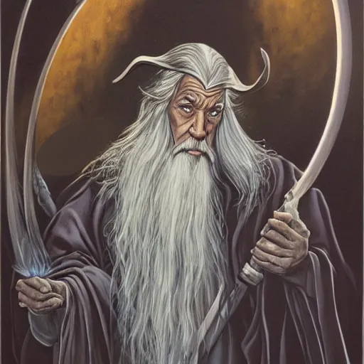 Image similar to Gandalf pondering his orb by Todd Lockwood
