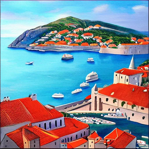 Image similar to a painting of dubrovnik in the style of josip skerlj