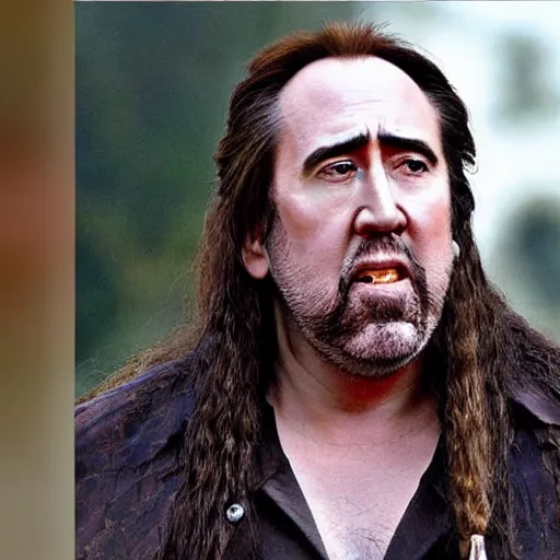 Image similar to nicholas cage as hagrid from harry potter