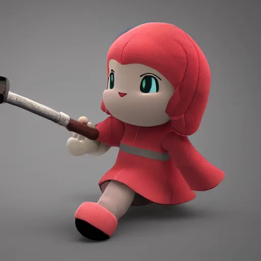 Prompt: cute fumo plush of a girl with a giant hammer, vray