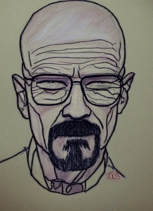 Image similar to bad kid crayon drawing of walter white,