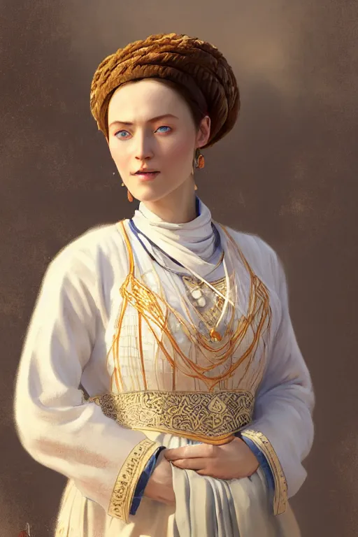 Prompt: portrait of a beautiful nordic woman, blue eyes, wearing a turkish traditional dress in istanbul on 1 9 0 0 s, extremely detailed digital painting, in the style of fenghua zhong and ruan jia and jeremy lipking and peter mohrbacher, mystical colors, rim light, beautiful lighting, 8 k, stunning scene, raytracing, octane, trending on artstation