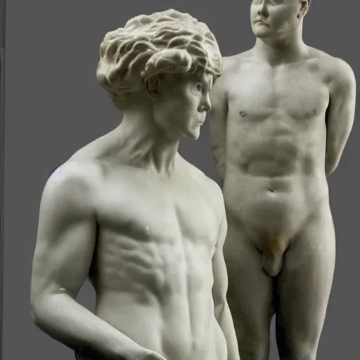 Image similar to conan o'brien and andy richter, by auguste rodin, marble