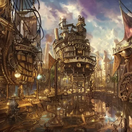 Image similar to Steampunk City places i wish were real pirate fashion nekclace clothing gothic fantasy artwork concept art landscape pretty plac village. Extremely Detailed.