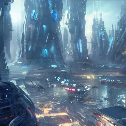 Image similar to sci fi city, 2 0 8 8, octane render / source, detailed, rossdraws, greg rutkowski, 8 k uhd, oil painting