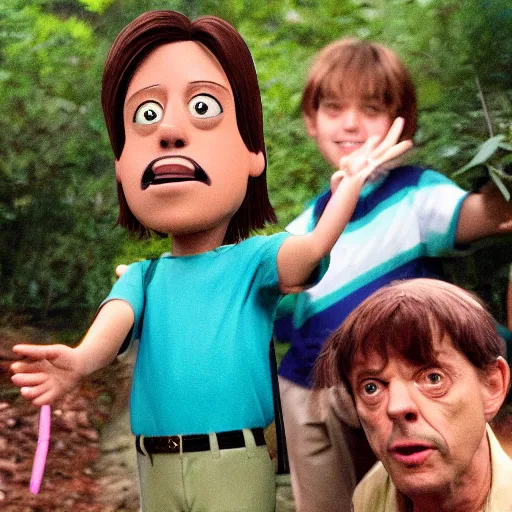 Image similar to Steve Buscemi as Dora the Explorer, set photography