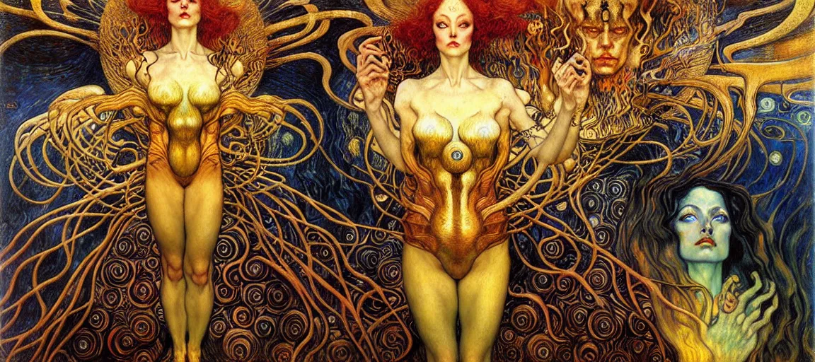 Image similar to Divine Chaos Engine by Karol Bak, Jean Delville, William Blake, Gustav Klimt, and Vincent Van Gogh, symbolist, visionary